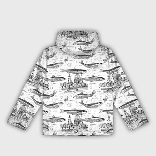 Женская ветровка Корюшка и рыбалка в Питере паттерн / 3D-Белый – фото 2