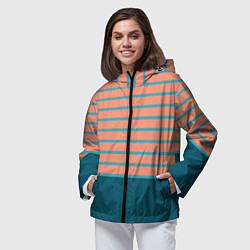 Ветровка с капюшоном женская Полосатый мандариновый морской рассвет, цвет: 3D-черный — фото 2