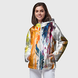 Ветровка с капюшоном женская Разноцветные мазки кисти на палитре художника, цвет: 3D-белый — фото 2