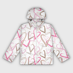 Ветровка с капюшоном женская Розовые сердца, цвет: 3D-белый