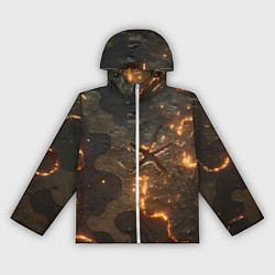 Ветровка с капюшоном женская Искры в разломах на камуфляже, цвет: 3D-белый