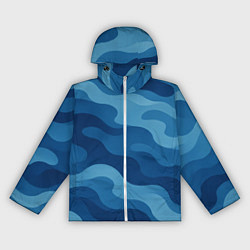 Ветровка с капюшоном женская Синие волнистые линии в виде камуфляжа, цвет: 3D-белый