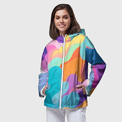 Ветровка с капюшоном женская Разноцветные красивые облака, цвет: 3D-белый — фото 2