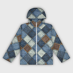 Ветровка с капюшоном женская Джинсовый пэчворк ромбовый узор, цвет: 3D-белый