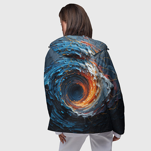 Женская ветровка Краска синяя и оранжевая в форме вихря / 3D-Черный – фото 4