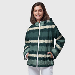 Ветровка с капюшоном женская Полосы зигзагообразные зеленые, цвет: 3D-белый — фото 2