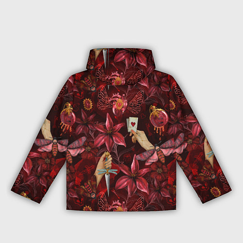 Женская ветровка Бордовая готика с сердцем, лилиями и мотыльками / 3D-Белый – фото 2