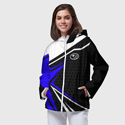 Ветровка с капюшоном женская Субару - blue sport, цвет: 3D-белый — фото 2