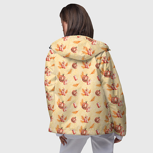 Женская ветровка Хеллоуин с тыквой и листьями / 3D-Черный – фото 4