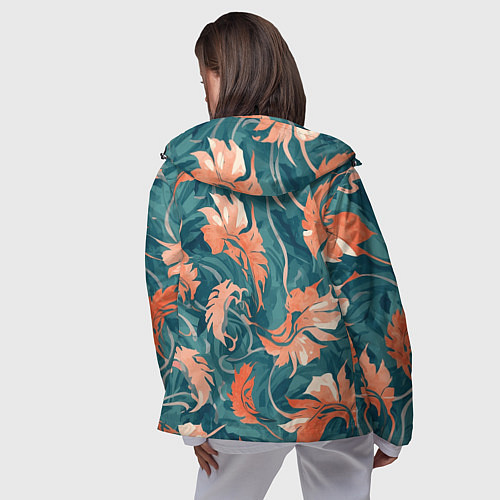 Женская ветровка Рыже-бирюзовый паттерн с осенними листьями, AI / 3D-Черный – фото 4