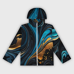 Ветровка с капюшоном женская Сине-золотая абстракция, цвет: 3D-белый