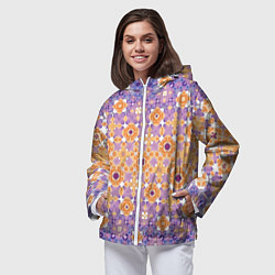 Ветровка с капюшоном женская Узорчатая метаморфоза сиренево-оранжевая, цвет: 3D-белый — фото 2