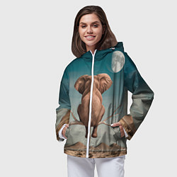 Ветровка с капюшоном женская Задумчивый слон: пустыня, цвет: 3D-белый — фото 2