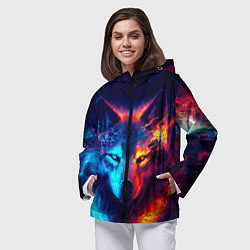 Ветровка с капюшоном женская Волк льда и пламени, цвет: 3D-черный — фото 2