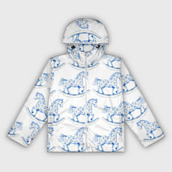 Ветровка с капюшоном женская Лошадка качалка гжель, цвет: 3D-белый