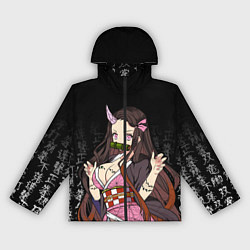 Ветровка с капюшоном женская Клинок, рассекающий демонов, Незуко Комадо, цвет: 3D-черный