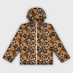 Женская ветровка Новогодний орнамент с корицей и дольками апельсина