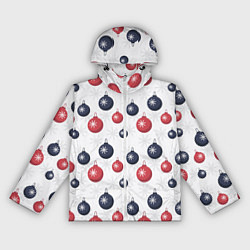 Ветровка с капюшоном женская Синие и красные новогодние шары со снежинками, цвет: 3D-белый
