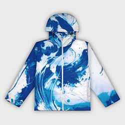 Ветровка с капюшоном женская Бело-синий абстракция морская волна, цвет: 3D-белый