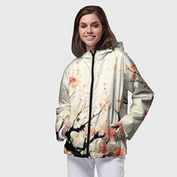 Ветровка с капюшоном женская Чёрное дерево с цветами абстракция, цвет: 3D-черный — фото 2