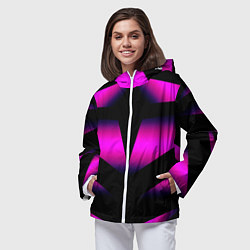Ветровка с капюшоном женская Color black pink neon, цвет: 3D-белый — фото 2