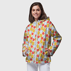 Ветровка с капюшоном женская Красные, голубые и желтые пузыри, цвет: 3D-белый — фото 2