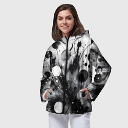 Ветровка с капюшоном женская Абстрактная чёрно-белая композиция, цвет: 3D-черный — фото 2