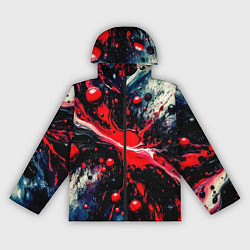 Ветровка с капюшоном женская Разлитая красная масляная краска на чёрном, цвет: 3D-черный
