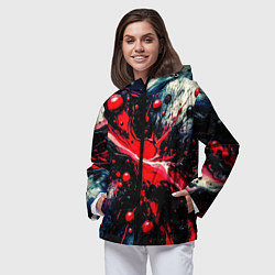 Ветровка с капюшоном женская Разлитая красная масляная краска на чёрном, цвет: 3D-черный — фото 2