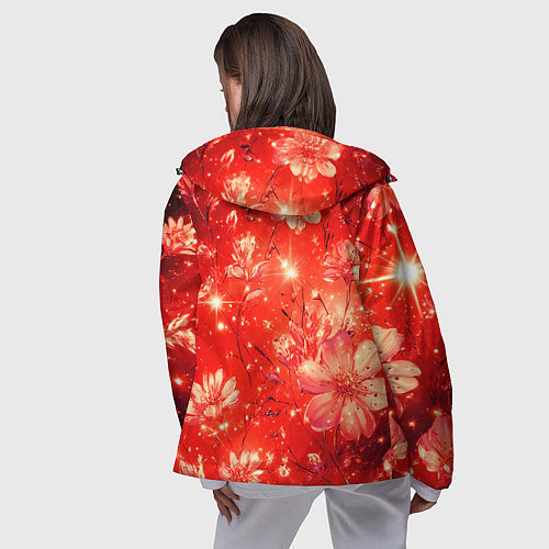 Женская ветровка Цветочный красный с искрами / 3D-Черный – фото 4