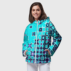 Ветровка с капюшоном женская Геометрическая метаморфоза на бирюзе, цвет: 3D-белый — фото 2