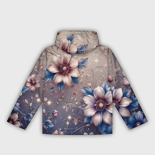 Женская ветровка Сине-бежевый дымчатый с цветами / 3D-Черный – фото 2