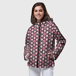 Ветровка с капюшоном женская Абстрактная розовая текстура, цвет: 3D-черный — фото 2