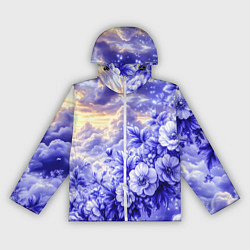 Ветровка с капюшоном женская Сине-сиреневый цветы на фоне облаков, цвет: 3D-белый