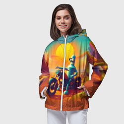 Ветровка с капюшоном женская Робот Бендер на мотоцикле в пустыне, цвет: 3D-белый — фото 2