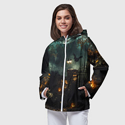 Ветровка с капюшоном женская Ночь тыкв и теней, цвет: 3D-белый — фото 2