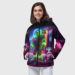 Ветровка с капюшоном женская Космонавт Шрук в неоновом скафандре на загадочной, цвет: 3D-черный — фото 2