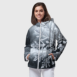 Ветровка с капюшоном женская Снежинка на черно белое, цвет: 3D-белый — фото 2