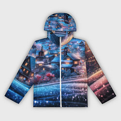 Ветровка с капюшоном женская Новогодний двор в блестках, цвет: 3D-белый