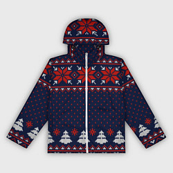 Ветровка с капюшоном женская Новогодний вязаный узор, цвет: 3D-белый