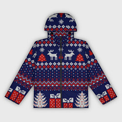 Ветровка с капюшоном женская Новогодний вязаный паттерн, цвет: 3D-черный