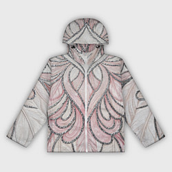 Ветровка с капюшоном женская Нежно розовый орнамент из перьев, цвет: 3D-белый