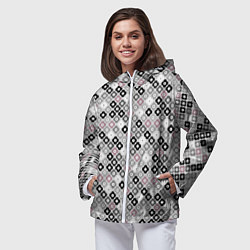 Ветровка с капюшоном женская Цветочный серо-розовый узор ретро, цвет: 3D-белый — фото 2