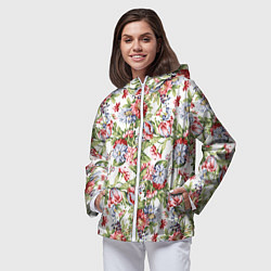 Ветровка с капюшоном женская Цветы, цвет: 3D-белый — фото 2