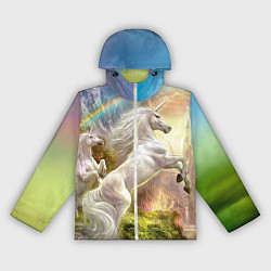 Ветровка с капюшоном женская Радужный единорог, цвет: 3D-белый
