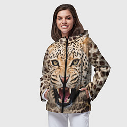 Ветровка с капюшоном женская Взгляд леопарда, цвет: 3D-черный — фото 2