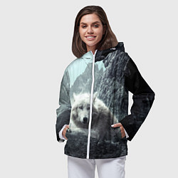 Ветровка с капюшоном женская Волк в горах, цвет: 3D-белый — фото 2